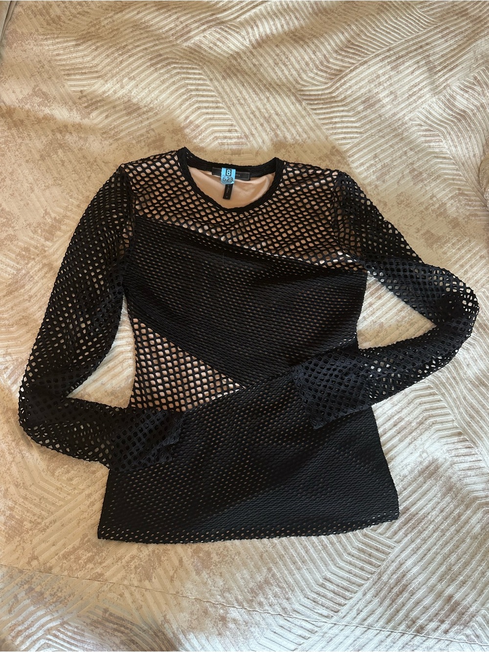 BCBGMaxAzria Black Long-Sleeve Mesh Panel Top